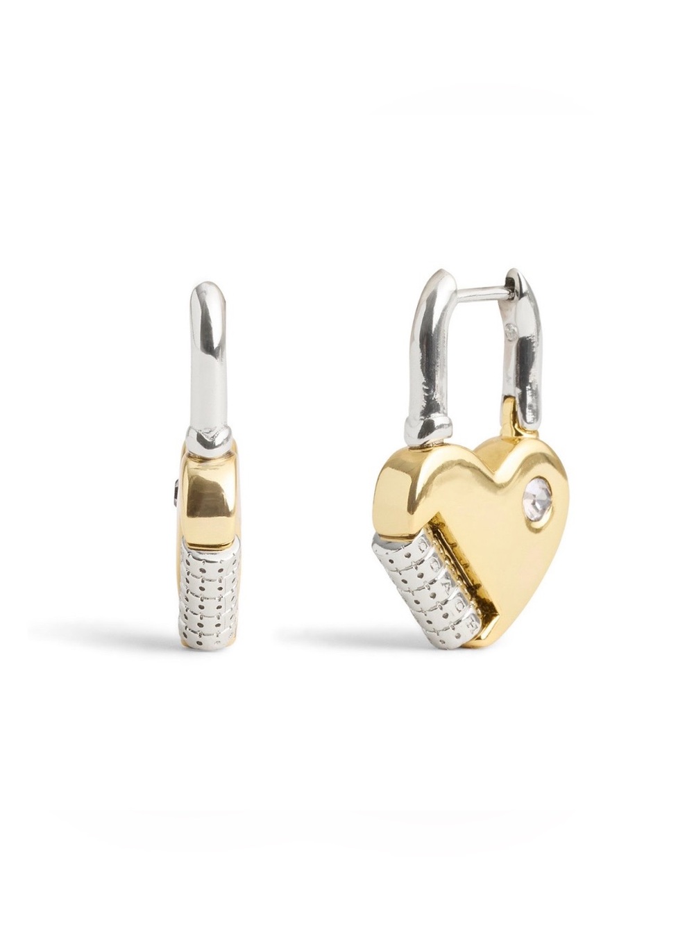 Authentic Coach Two-Tone Faux Stone Signature Heart Padlock Drop Earrings - Picture 7 of 8